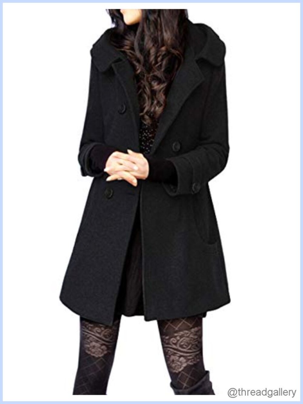 Hooded Wool Blend Peacoat Mid Long Double Breasted Winter Coat